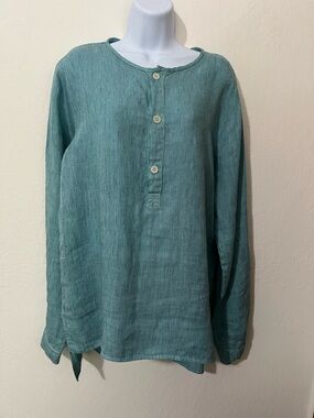 CP Shades-Light Teal Long-Sleeve Henley Shirt - Linen NWOT